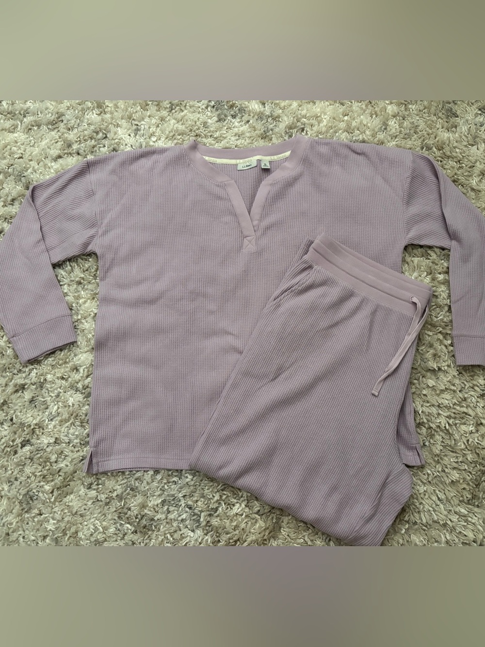 L.L. Bean Lavender Waffle-Knit Lounge Sweatshirt & Joggers Set